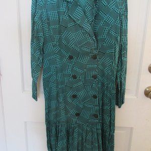Blake Elizabeth 80's Long Sleeve Dress Green with Black Houndstooth Size 14